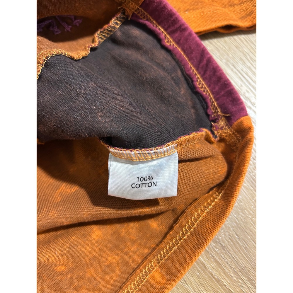 Vtg Orange Acid Wash Embroidered Patchwork Top Nepal S/M boho dopamine mushroom - Picture 5 of 7